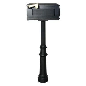 The Hanford Twin No Scrolls Black Mailbox Post System with Mounting Plate – 70 x 22 x 20 in.