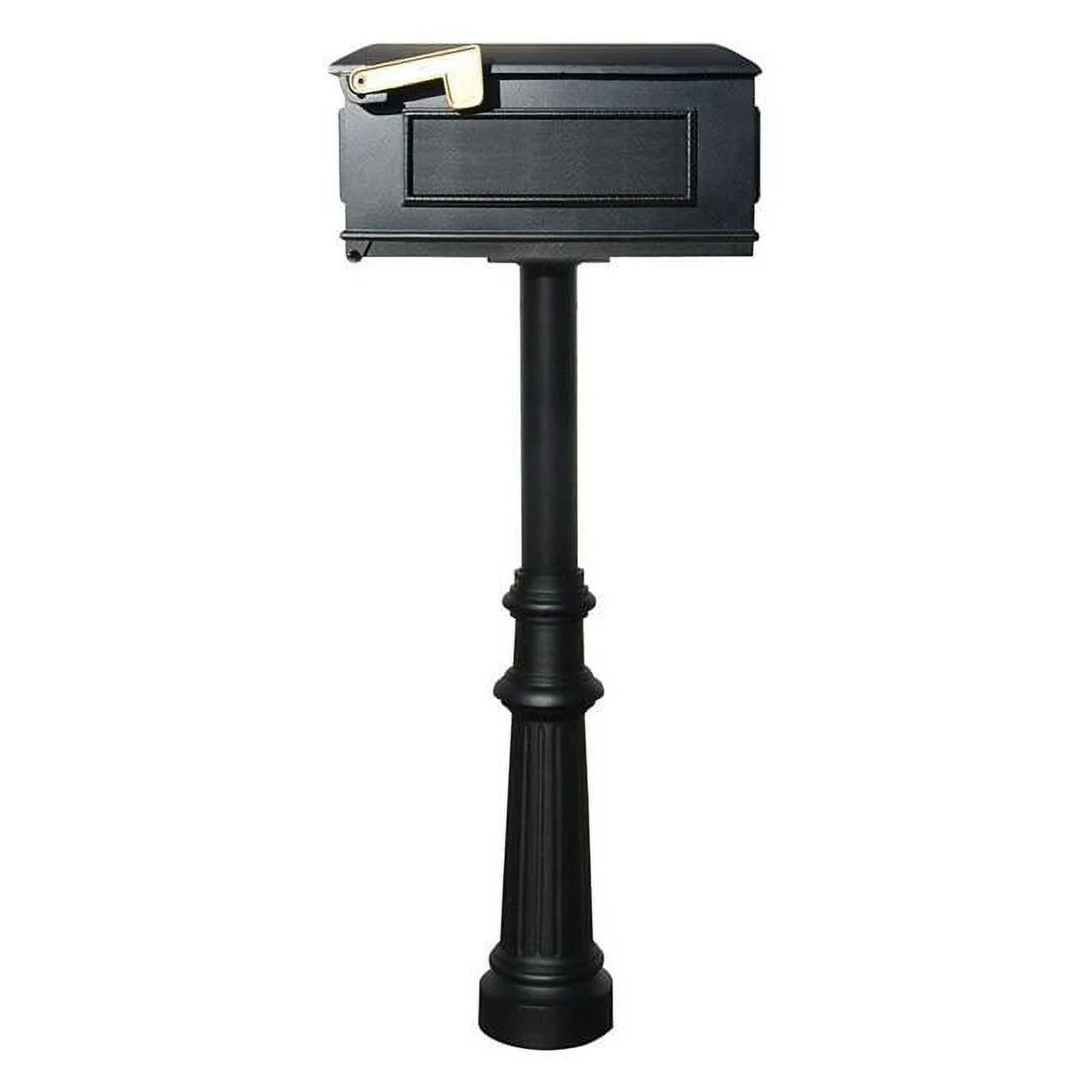 The Hanford Twin No Scrolls Black Mailbox Post System with Mounting Plate – 70 x 22 x 20 in.