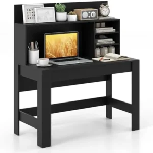 TJUNBOLIFE Computer Desk with Bookshelf 48″ Home Office Writing Desk with Anti-Tipping Kits & Cable Management Hole Modern Study Table Workstation for Small Space Bedroom (Black