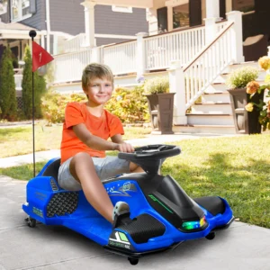 Aosom 12V Electric Drifting Go Kart w/ Slow Start, Music, Lights, Blue