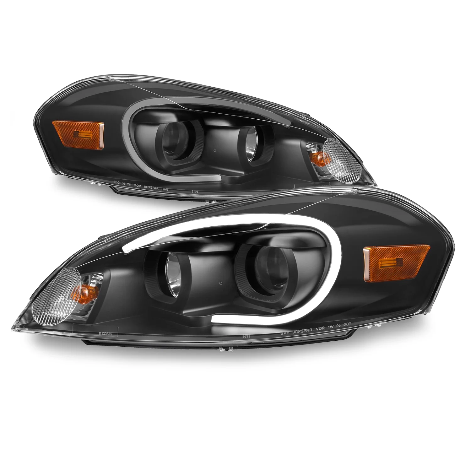 AKKON – Fits 06-13 Chevy Impala | 14-16 Impala Limited | 06-07 Monte Carlo Light Tube Projector Headlamps – Black