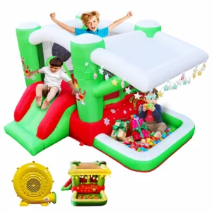 Track 7 Inflatable Bounce House for Kids, 80″ x 91″ x 55″in, Christmas Slide Inflatable Bouncer with Blower, Slide, Jumping, Outdoor and Indoor, for Kids Aged 3+
