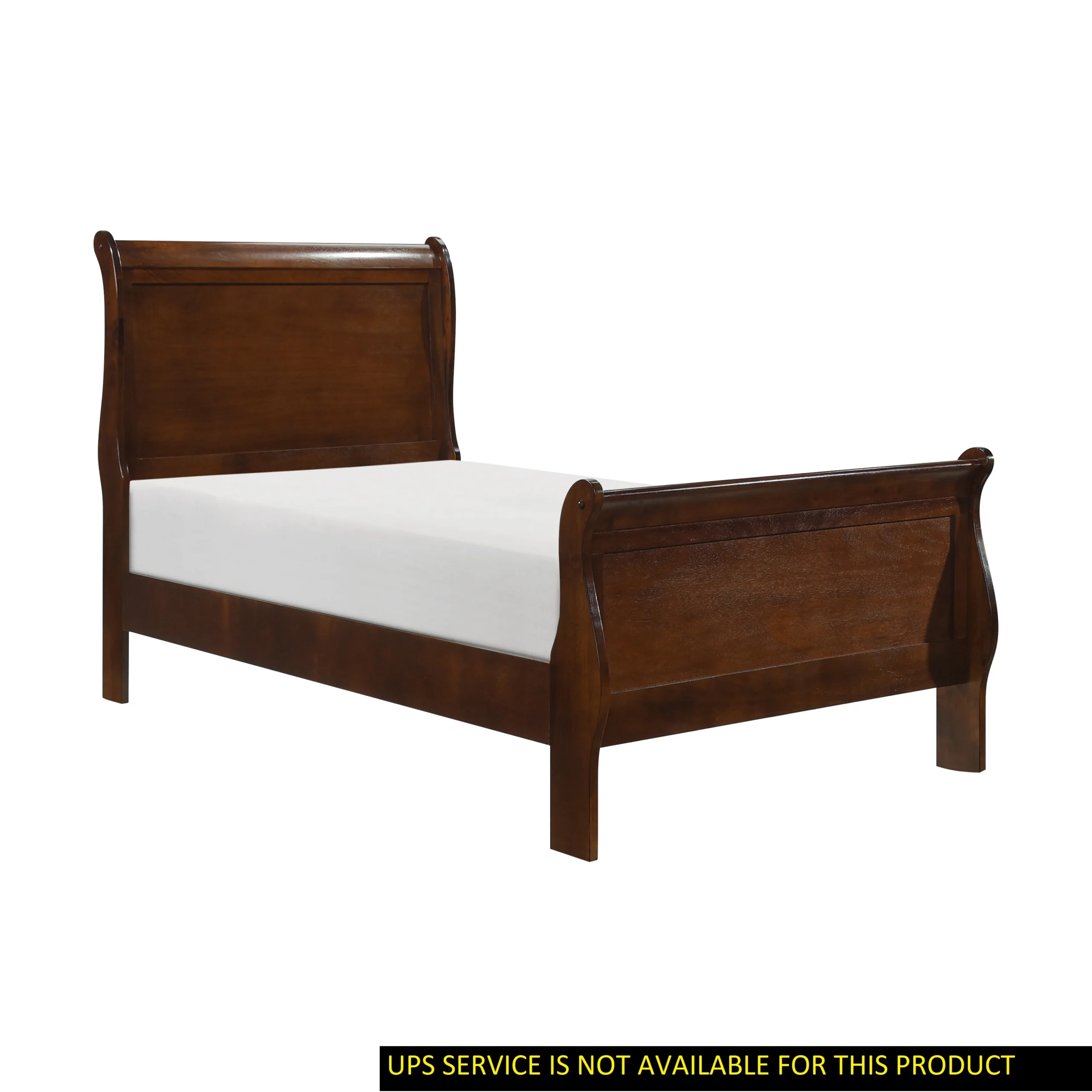 GeeHome Classic Louis Philipe Style Twin Size Bed Brown Cherry Finish 1pc Traditional Design Bedroom Furniture Sleigh Bed