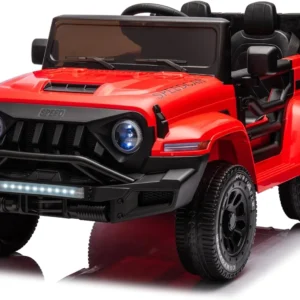 24V Ride On Car for Kids with 6 Wheel, 24V Battery Powered Ride On 4WD Electric Vehicle with Remote, Parental Rear Seat, 5-Point Safety Belt, Storage Space, Carrying Handle, Music, LED Lights (Red)