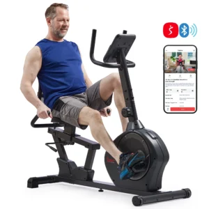 Sunny Health & Fitness Smart Recumbent Bike Exercise Machine, 350LB Capacity, Non-Crank Design, Cushion Seat for Adult/Seniors Workout at Home, Exclusive SunnyFit App Bluetooth Link – SF-RB424002