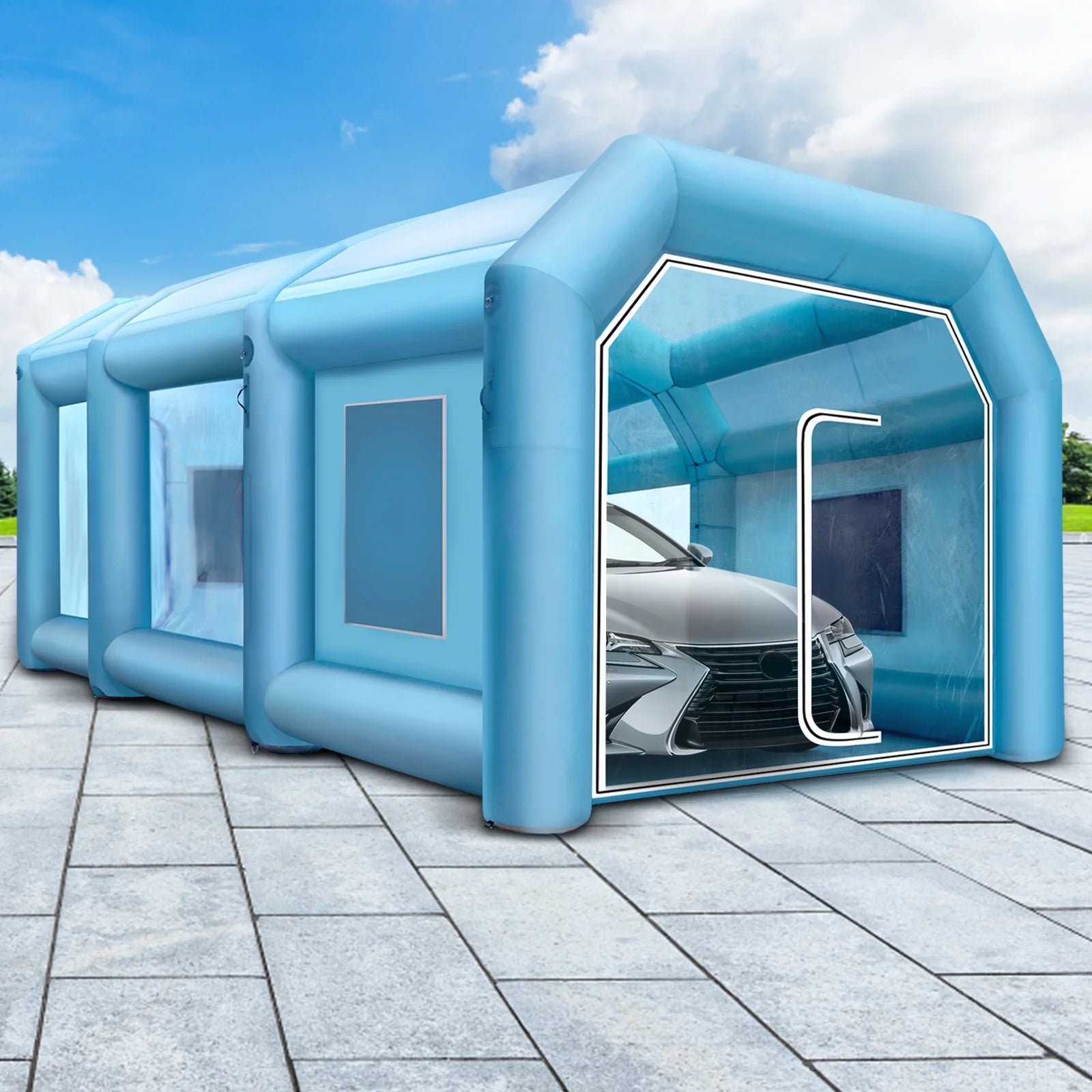 SKYSHALO Inflatable Paint Booth, Inflatable Spray Booth with Filter System Portable, Car Paint Booth for Car Parking Tent Workstation (33×16.4×11.5ft)