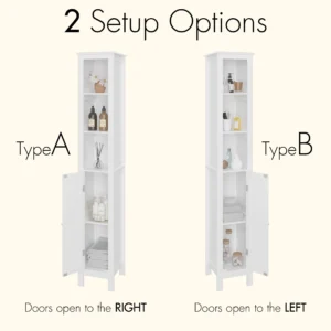 66.92 Tall Bathroom Storage Cabinet with Adjustable Shelves, Anti-Tip Design, Open Compartments – Ideal for Home, Small Spaces, Bathroom, Kitchen, Living Room – White
