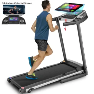 Simpfree Treadmill with 10″ HD TV Movie Touchscreen and 3D Virtual Sports Scene, 0.5-9.0 mph/h & 3.25HP Electric Treadmill with Incline for Home（Black）