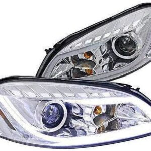 DRL LED Light Bar Strip Projector Headlight Head Lamp Replacement in Chrome Housing Clear Lens Made For And Compatible With 2006 – 2013 Chevy Chevrolet Impala 06 07 08 09 10 11 12 13