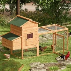 Magshion 80-Inch Wooden Chicken Coop with Nesting Box, Outdoor Rabbit Hutch & Poultry House with Run, Slide-Out Tray & Waterproof Roof, Natural
