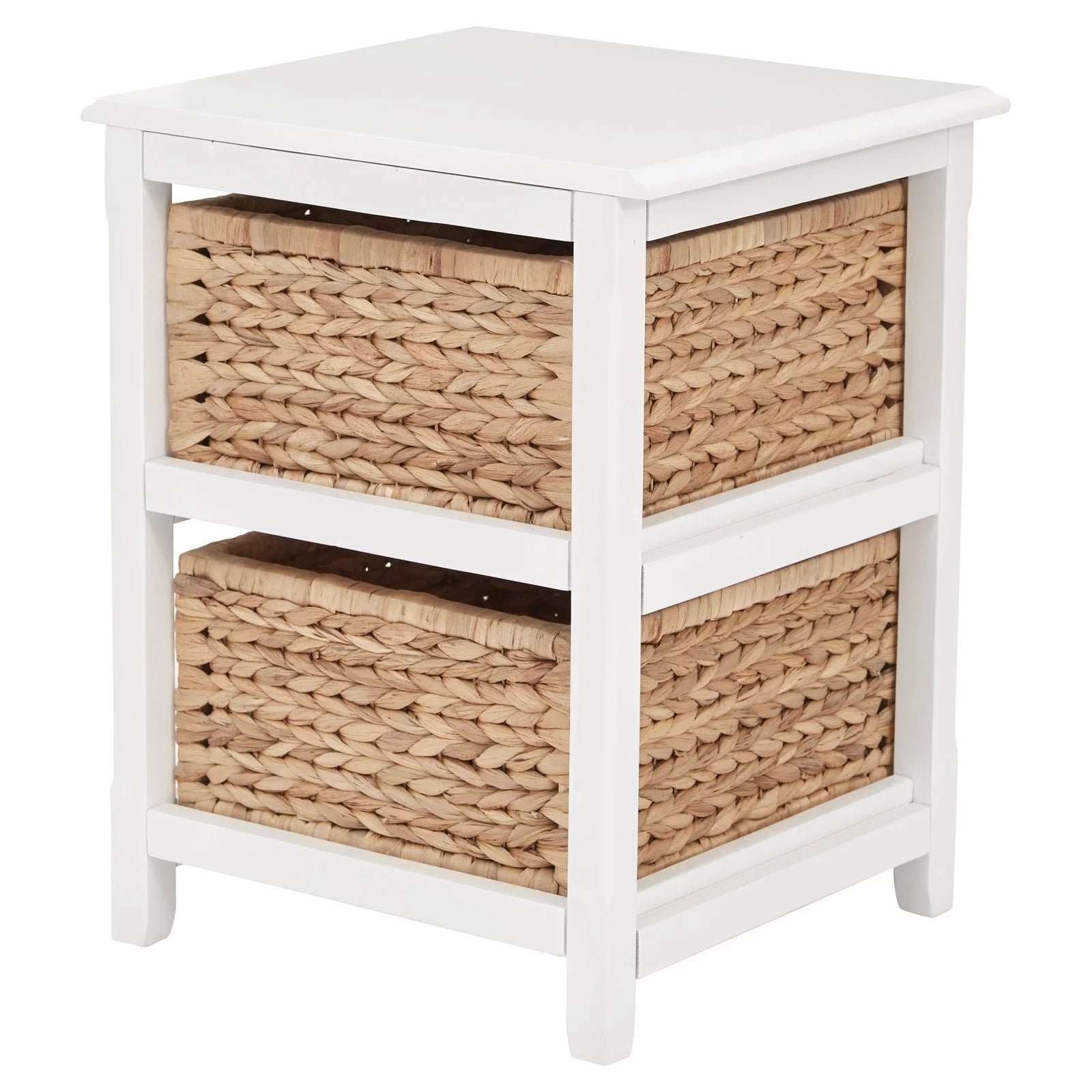 Seabrook Two-Tier Storage Unit Engineered Wood White Finish and Natural Baskets - Image 2