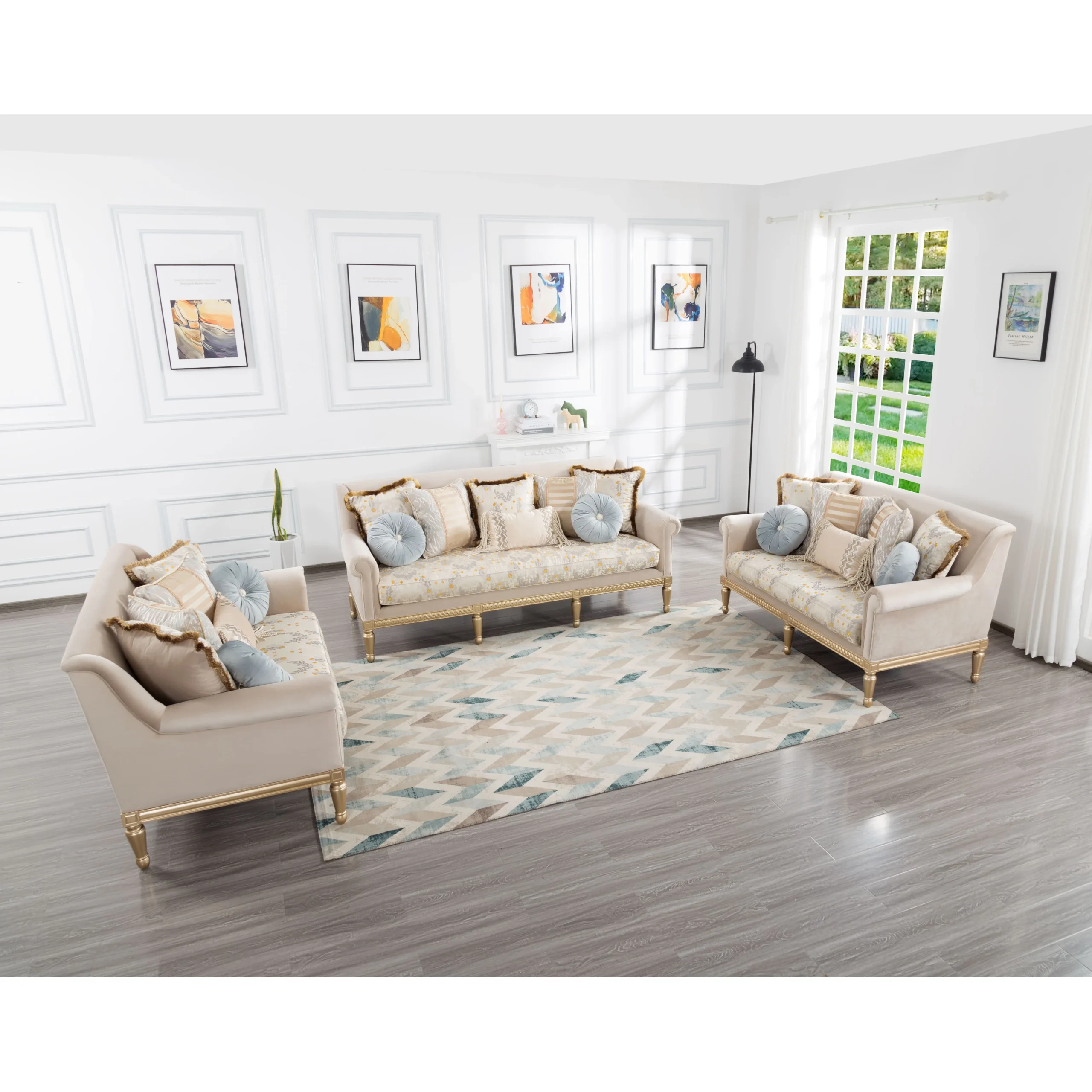 84″ Modern Velvet Sofa Set, 3 Seater Couch with Loveseat for Living Room, Apartment, Beige