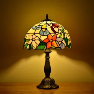 Tiffany Style Table Lamp Stained Glass Lamp Hummingbird Style Bedside Table Lamp Desk Reading Light 18″ Tall Decor Bedroom Living Room Home Office