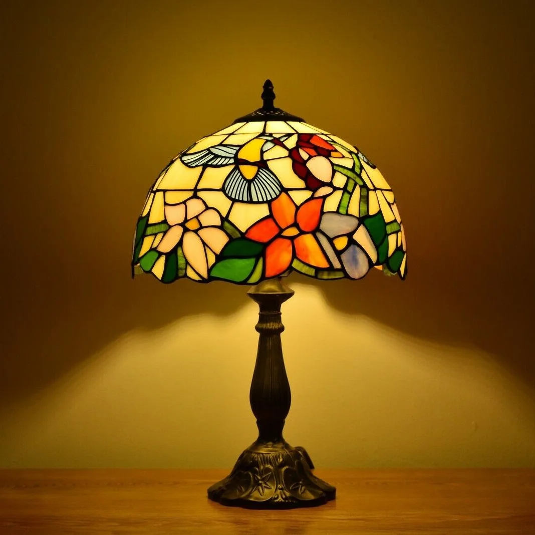 Tiffany Style Table Lamp Stained Glass Lamp Hummingbird Style Bedside Table Lamp Desk Reading Light 18″ Tall Decor Bedroom Living Room Home Office