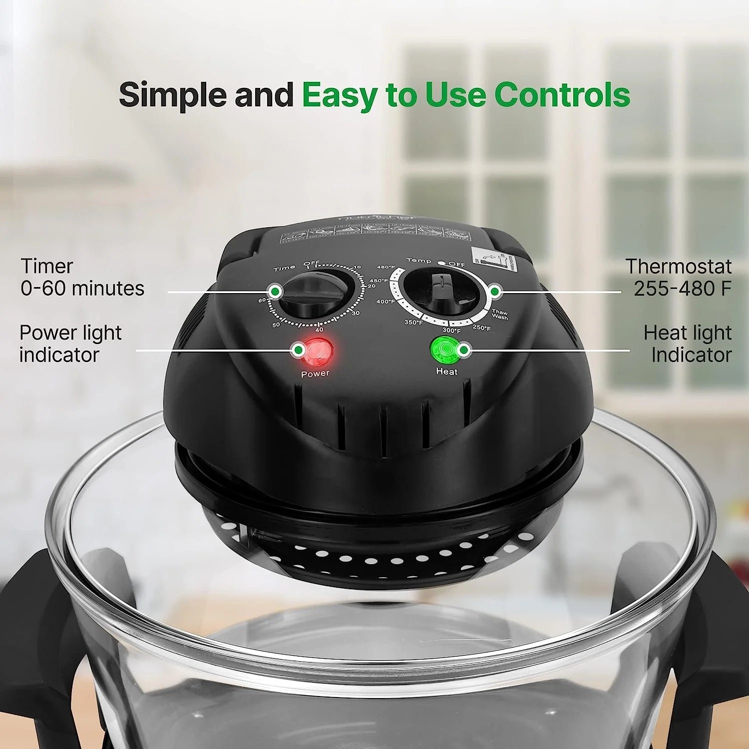 18 Quart Convection Countertop Air Fryer – See through Glass for Best Cooking Results – Air Fryer, Roaster, Bake, Grill, Steam & Roast – Includes Glass Bowl, Broil Rack & Toasting Rack - Image 2