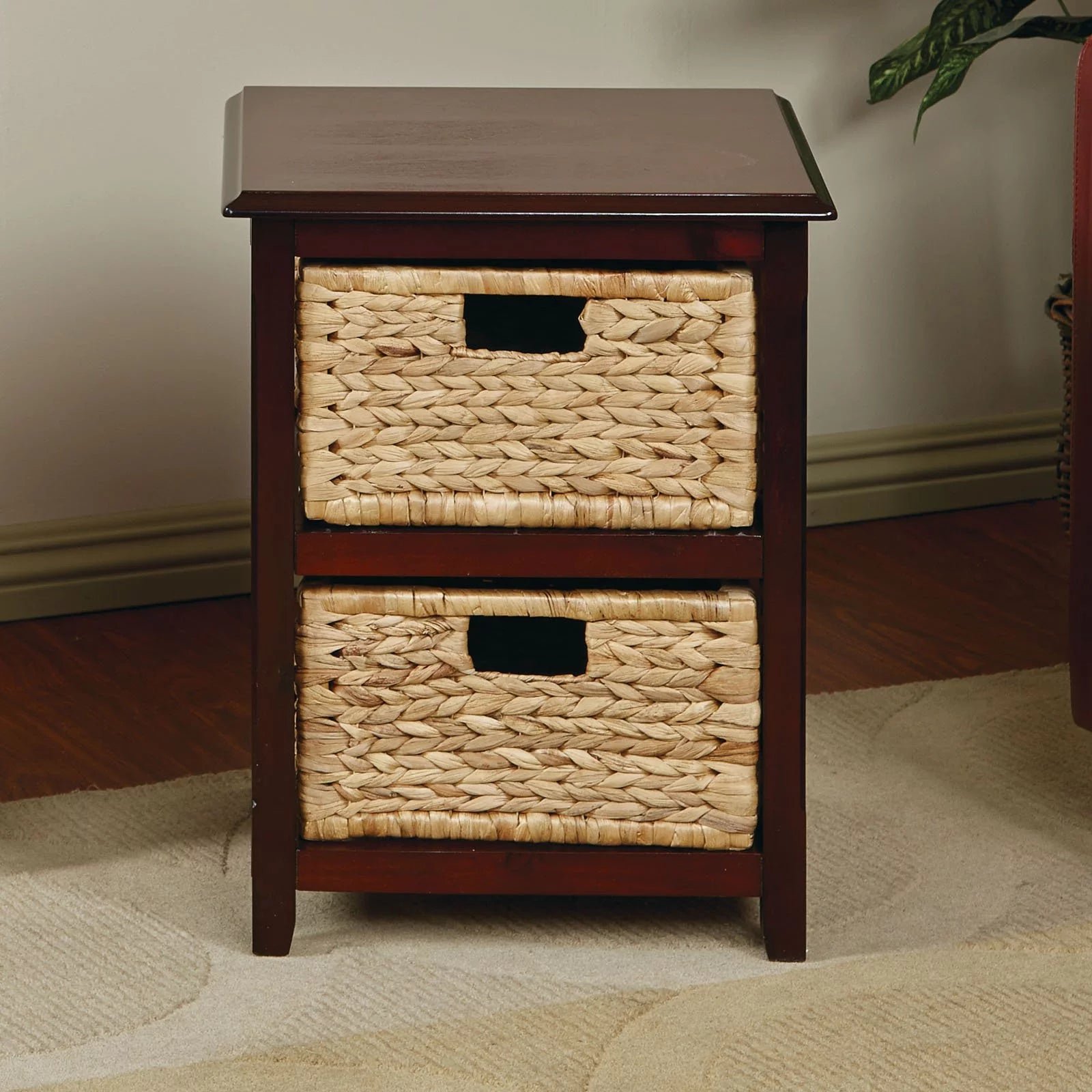 Seabrook Two-Tier Storage Unit Engineered Wood White Finish and Natural Baskets - Image 4