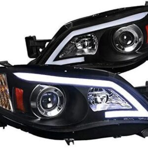 DRL LED Light Bar Strip Projector Headlight Head Lamp Replacement in Black Housing Clear Lens Made For And Compatible With 2008 – 2014 Subaru Impreza WRX 08-11 Outback Sport