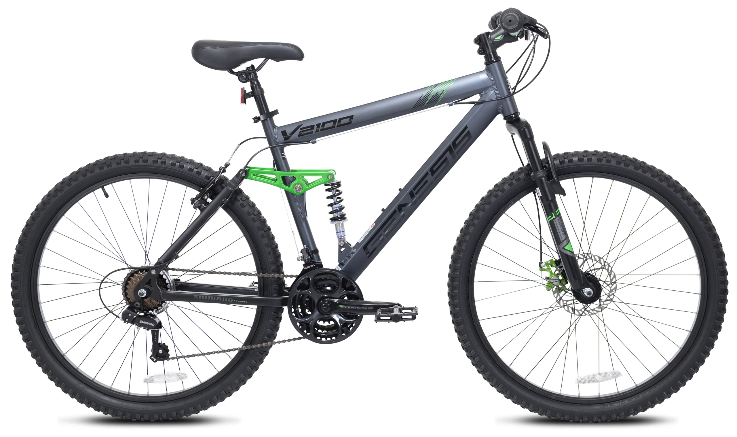 Genesis 26″ V2100 Men’s Dual Suspension Mountain Bike, Slate Gray