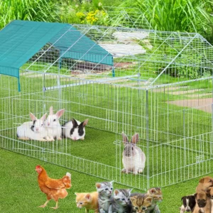 X-Large Galvanized Steel 87″x41″x41″H Outdoor Chicken Coop Run Metal Pet Hutch Enclosure Small Animal Playpen Waterproof Cover for Rabbits Chickens
