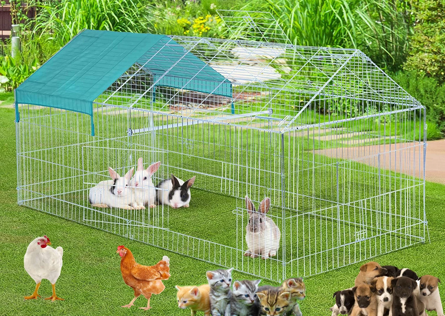 X-Large Galvanized Steel 87″x41″x41″H Outdoor Chicken Coop Run Metal Pet Hutch Enclosure Small Animal Playpen Waterproof Cover for Rabbits Chickens
