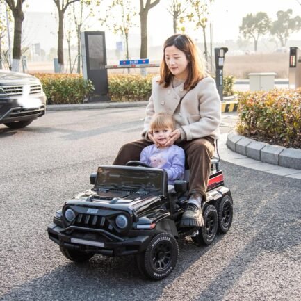 24V Ride On Car for Kids with 6 Wheel, 24V Battery Powered Ride On 4WD Electric Vehicle with Remote, Parental Rear Seat, 5-Point Safety Belt, Storage Space, Carrying Handle, Music, LED Lights (Black) - Image 4