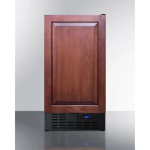 18″ wide frost-free freezer in black for built-in or freestanding use, with integrated door frame for overlay panels