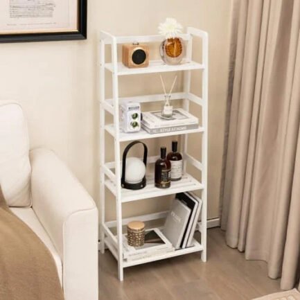 CDJXNLY 4 Tier Bookshelf Freestanding Open Bookcase Book Multifunctional Plant Flower Display Stand White Ladder for Bedroom Living Room Home Office Small Space - Image 2