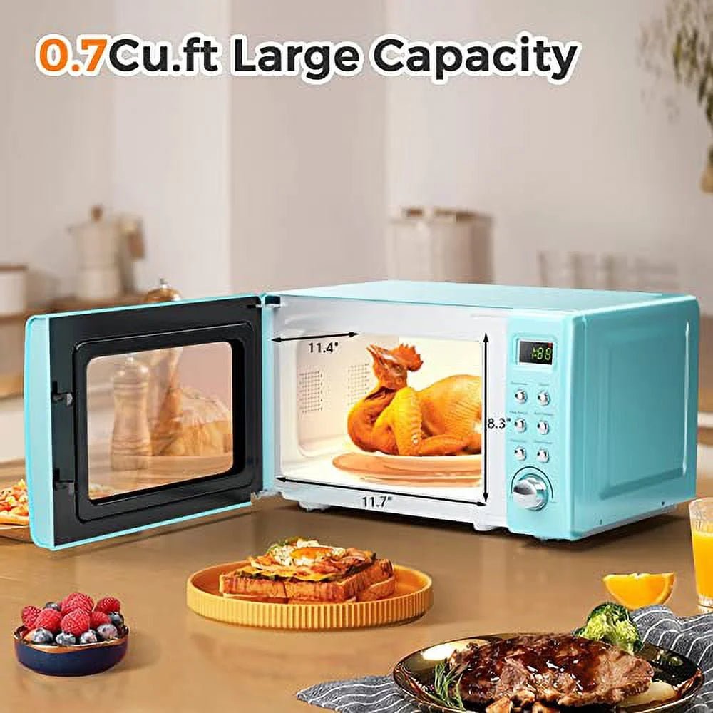 Description 🖐【5 Microwave Power Levels】 5 power levels: Defrost, m. Low (40p), m. High (80p), high (100p) and speed cooking. This retro microwave is designed to meet your various cooking needs, keep food warm and delicious. 🥨【360° Rotating Evenly Heating】 360° heating and rotation of glass turntable helps cook food more evenly and improves the cooking efficiency. So you can enjoy fresh and delicious food within a short time, the detachable design makes it convenient for clean after each operation. 🍕【Customizable Auto Cooking Mode】 This microwave has default cooking menu for popular foods such as popcorn, pizza, potatoes. The automatic cooking program menu operation brings convenience and efficiency to your life. 🥪【Simple Operation & Auto Reminder】 Two mechanical knobs and two buttons to select power level and time from 0-60 minutes. Easy-to-read LED display clearly shows remaining cooking time. When the cooking procedure have finished, three beeps sound will be heard. 🍔【Intimate Detail & Child Lock】 Overall dimension: 19.5″ x 14″ x 11″ (L x W x H), Internal size 13″*10″*8″ (L x W x H), turntable diameter: 10.5″, capacity: 0.9 Cu.Ft, output power: 900 W. ETL certified and UL certified power cord. Hold pause/cancel button for 3 seconds to set or cancel the child lock and avoid used by child. ❤ Reliable Customer Service — Always be ready to respond within a 24-hour time frame. All of our products in ARLIME store are covered with a one-year warranty, if you have any questions, please email us directly by Amazon, we will try our best to meet your satisfaction.
