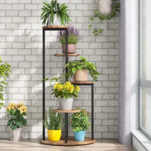 Tribesigns Rustic Brown 4-Tier Corner Plant Stand: Wooden & Metal Pot Holder