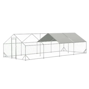 Large 10′ L x 26′ W x 6.56′ H Walk-In Metal Chicken Coop – Galvanized Wire Poultry Run with Waterproof & Anti-UV Cover for Chickens, Ducks & Rabbits