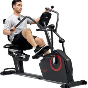 Sunny Health & Fitness Electromagnetic Recumbent Cross Trainer Exercise Elliptical Bike w/Arm Exercisers, Easy Access Seat & Exclusive SunnyFit® App Enhanced Bluetooth Connectivity – SF-RBE4886SMART…