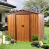 6.36 x 5.7ft Outdoor Metal Storage Shed with Floor Frame, Sliding Doors, Sun Protection, Waterproof Tool Storage Shed for Garden, Patio, Lawn,Backyard (Brown & Wood Grain-No Window) - Image 4