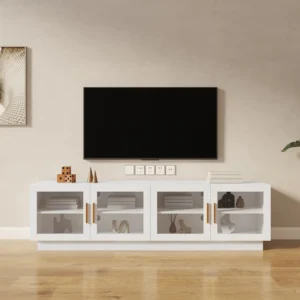Stylish and Modern Wood Storage Cabinet with Shelves – Ideal Space-saving Solution for Your Home Perfect Entertainment Center for Living Room or Bedroom 70.87” Length