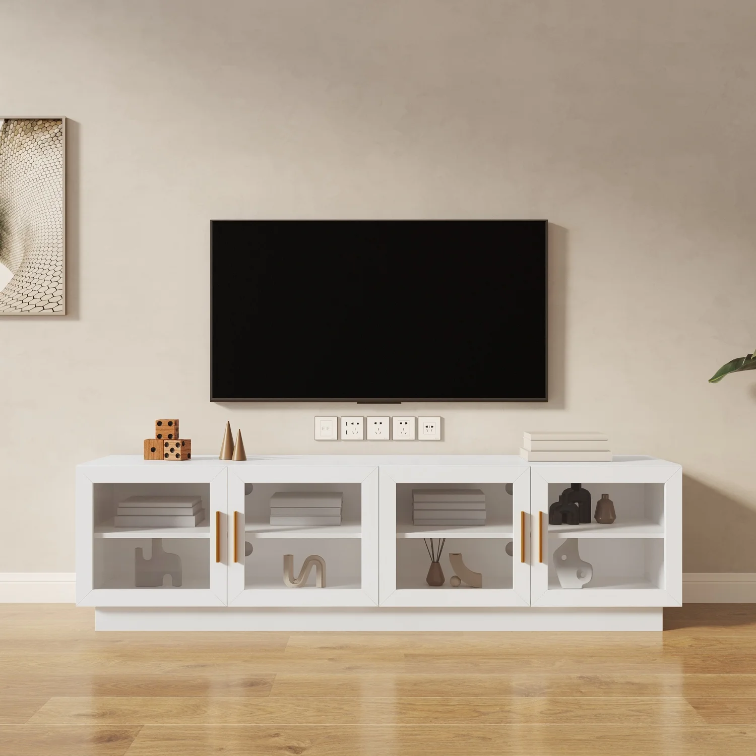 Stylish and Modern Wood Storage Cabinet with Shelves – Ideal Space-saving Solution for Your Home Perfect Entertainment Center for Living Room or Bedroom 70.87” Length