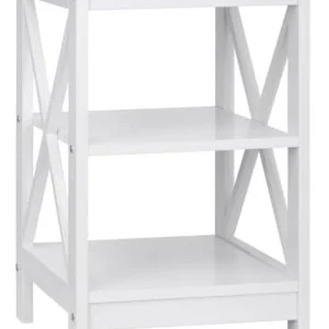 ASDRFYU 3-Tier End/Side/Sofa/Table with Shelves Wooden X-Design Nightstand for Small Space Living Room Bedroom Office Bathroom White