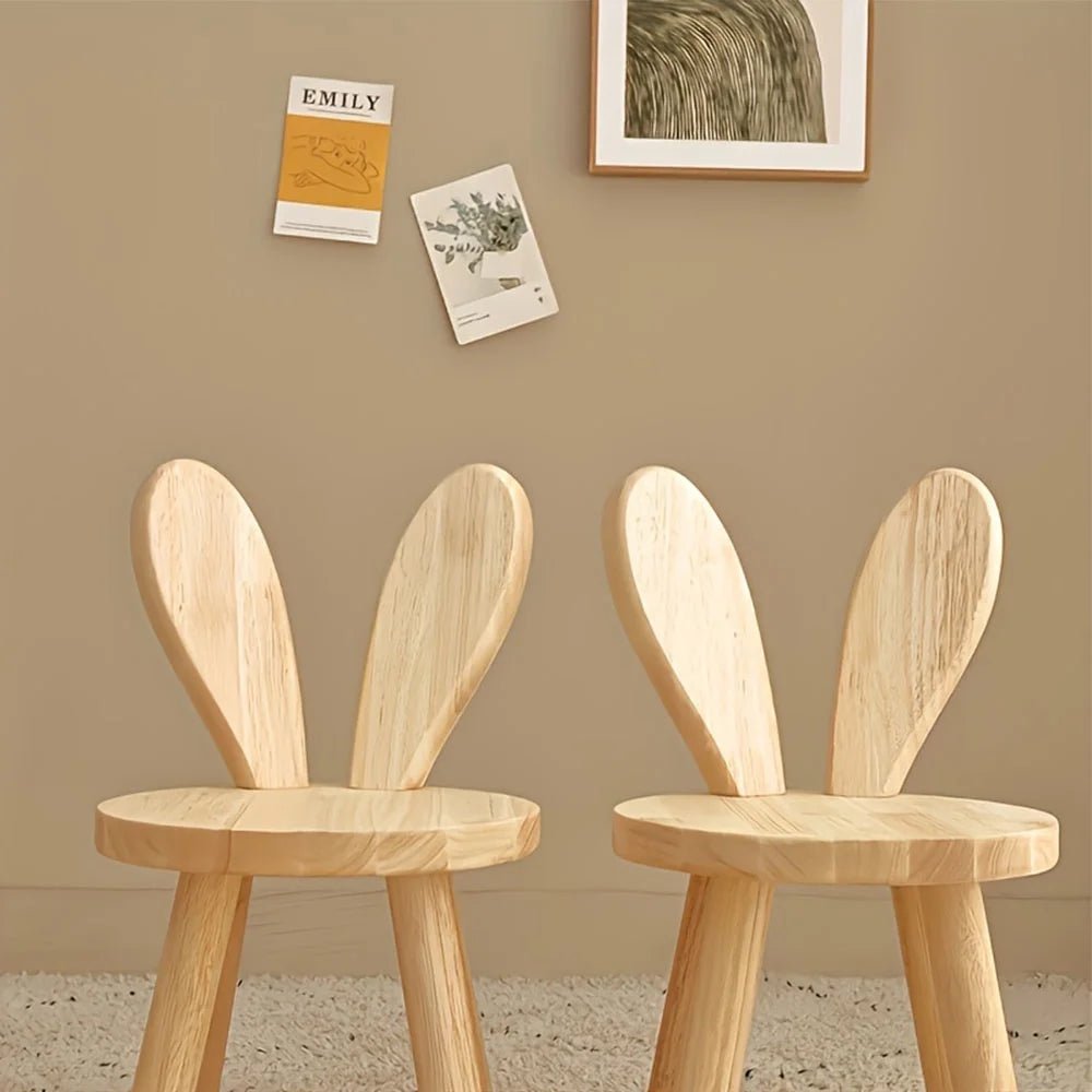 2pcs Whimsical Wooden Rabbit Ears Stool – Compact, Space-Saving, Simple Design, Solid Wood Construction, Cute Decorative Accent, Versatile Shoe Changing Stool for Door, Room, and Entryway