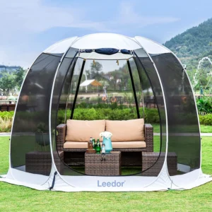 Leedor 10’x10’ Screen House Tent Instant Pop-Up Outdoor Gazebo Shelter – Gray Patio Canopy Room