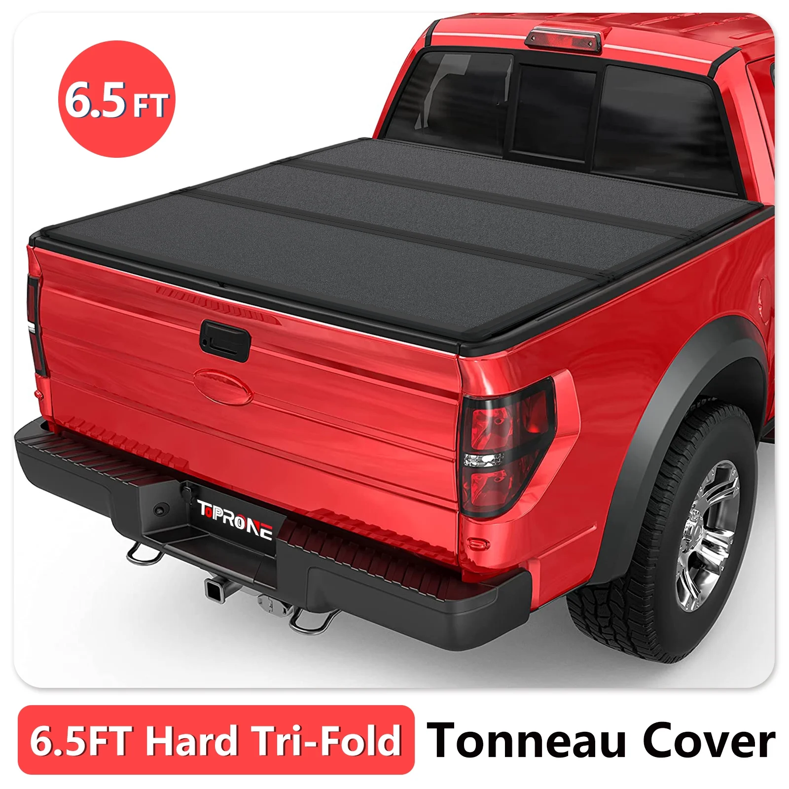 TOPRONE Hard Tri-Fold Tonneau Cover Fits 2015-2024 F150 with 6.5′ (78.9in) Truck Bed | On Top |