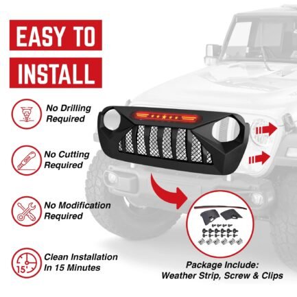 AMERICAN MODIFIED Demon Grille w/Red Lights for 18-21 Wrangler/Gladiator - Image 2