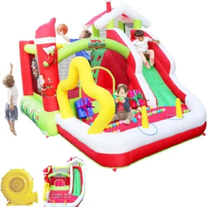 Track 7 Christmas Inflatable Bounce House for Kids, 7 in1 Slide Inflatable Bouncer with Blower, Slide, Climbing, Obstacles, Jumping All in One Castle, Outdoor & Indoor, for Toddlers Age 2+