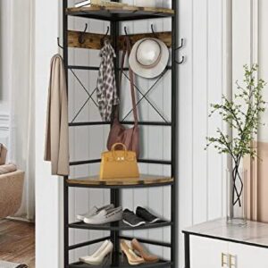 AYFDEGT 3-in-1 Entryway Coat Rack Industrial Hall Tree Corner Cloth Rack with Bench Hallway Coat and Shoe Rack for Corner Entryway Organizer with Metal Shoe for Hallway Corner Entran