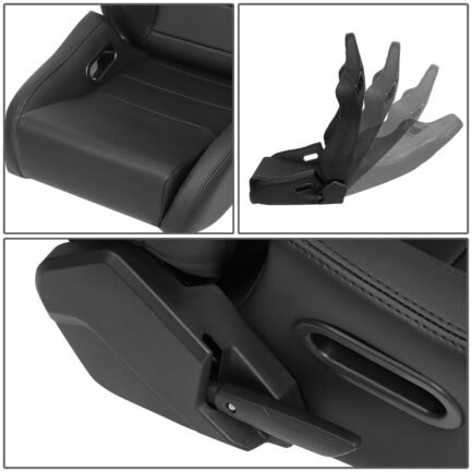 NRG Innovations NRG-RSC-750-L-R-BK-BK NRG Innovations Pair PVC Leather Bucket Racing Seats with Sliders - Image 5