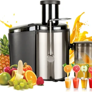 800W Electric Juicer Machine with 3-Speed Control, High Yield Juice Extractor for Whole Fruits & Vegetables, Stainless Steel, Easy to Clean
