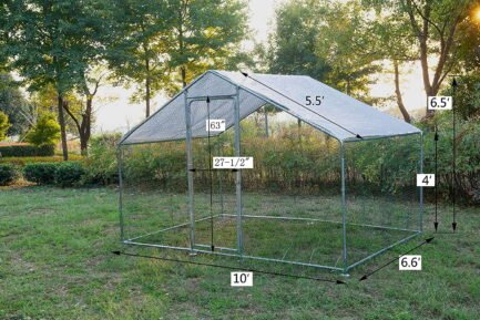 Phonjoroo Large Walk-in Metal Chicken Coop Poultry Cage Hen House Chicken House for Farm Up to 12 Chickens 10’ L x 6.6’ W x 6.6’ H w/Chicken Run Cover for Farm Home use (79.2” H x 79.2” W x 120” D) - Image 3