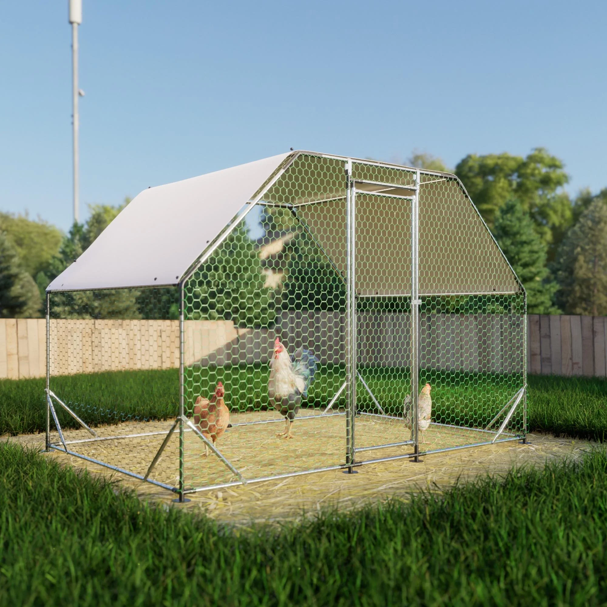 Large Chicken Coop for 6–8 Chickens – Seizeen 10FT Walk-In Poultry Run with Waterproof Cover & Galvanized Wire Enclosure