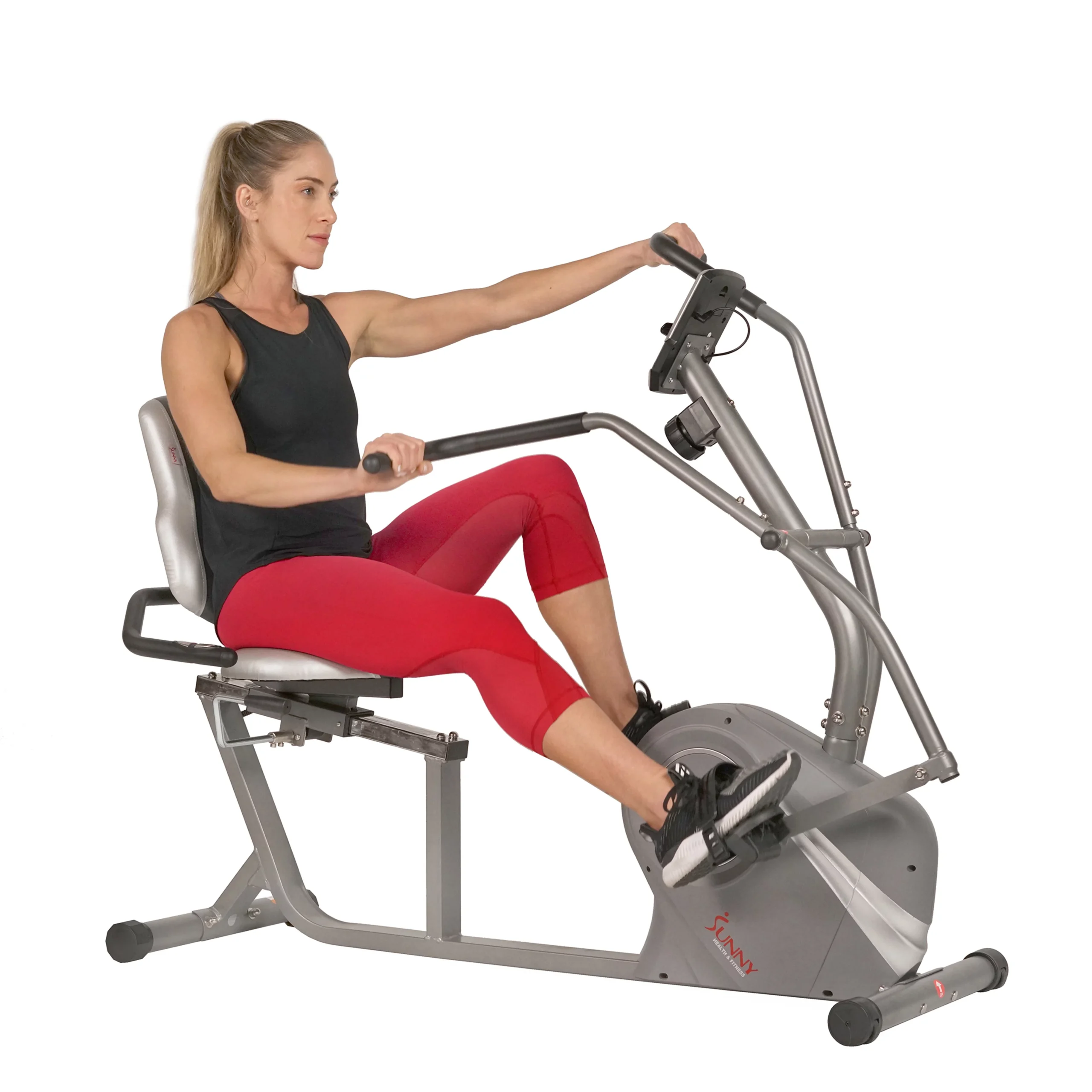 Sunny Health & Fitness Cross Trainer Magnetic Recumbent Bike with Arm Exercisers – SF-RB4936