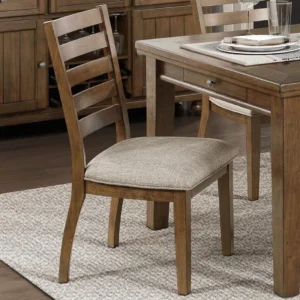 Ladder Back Side Chairs Set of 2 – Cherry Finish Wooden Dining Chairs with Fabric Upholstered Padded Seats