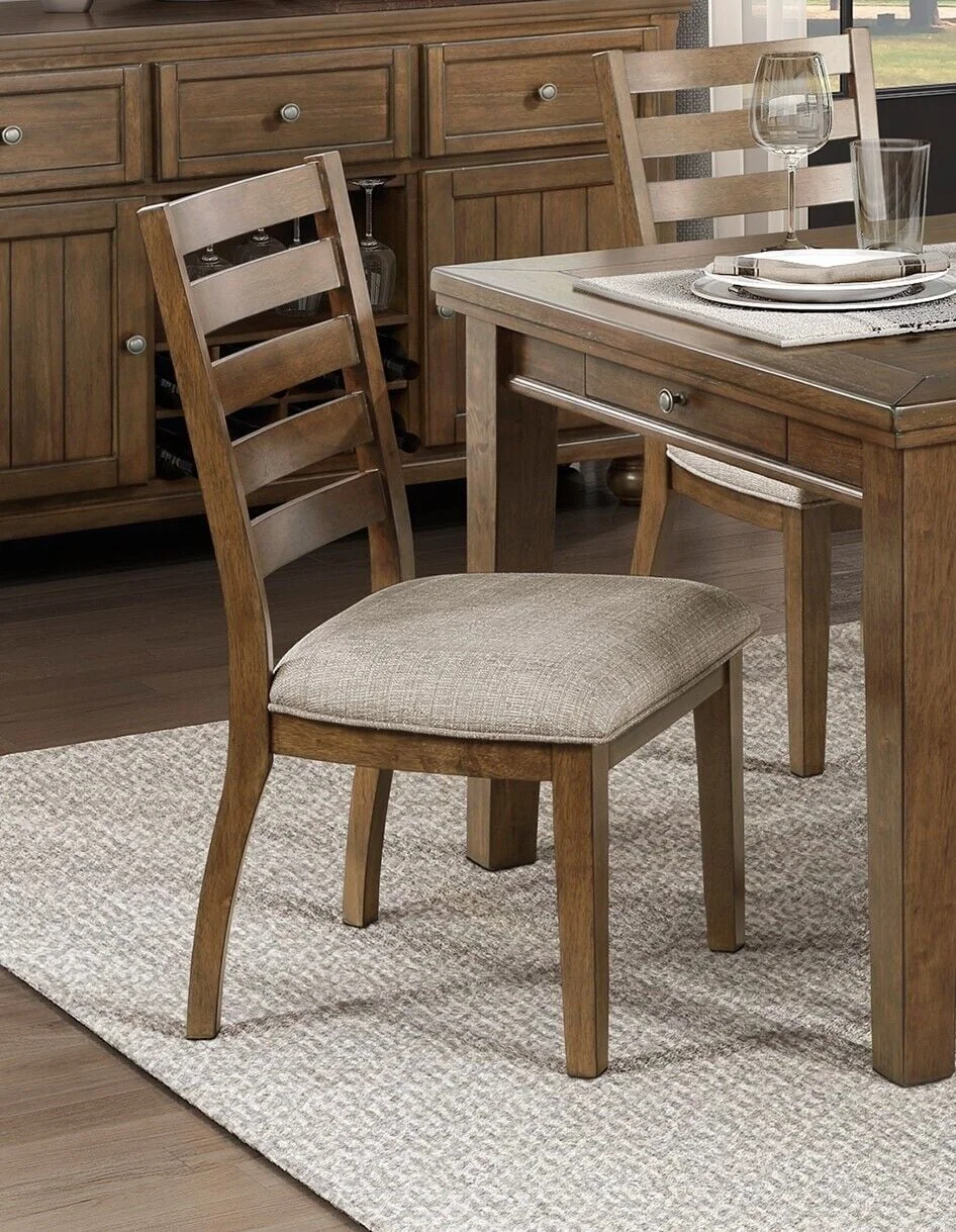 Ladder Back Side Chairs Set of 2 – Cherry Finish Wooden Dining Chairs with Fabric Upholstered Padded Seats