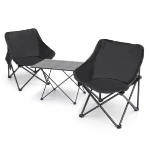 MADOG 3-Piece Folding Camping Table and Chairs Set with Carry Bag, Portable Outdoor Picnic Table & 2 Foldable Chairs with Storage Pockets, Black