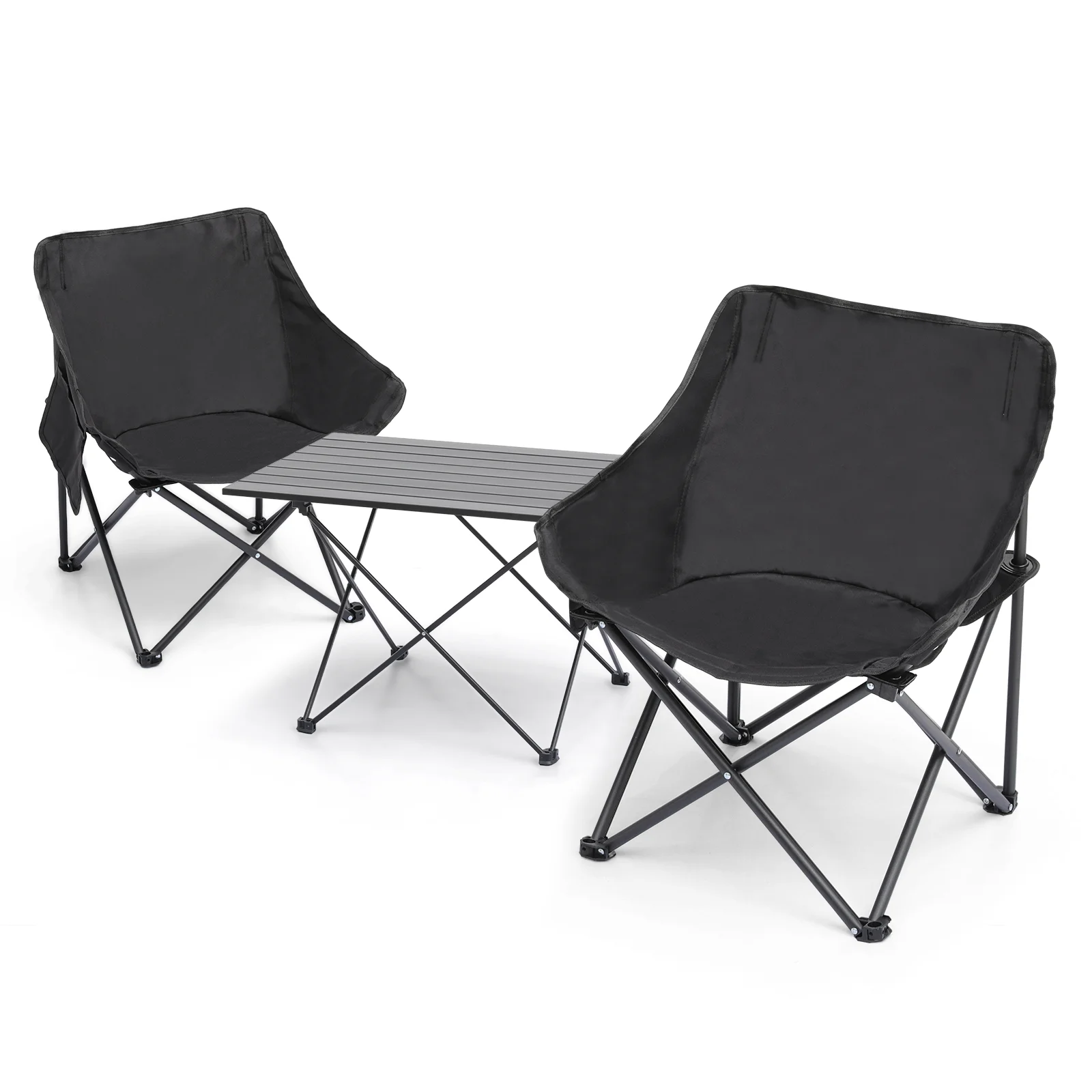 MADOG 3-Piece Folding Camping Table and Chairs Set with Carry Bag, Portable Outdoor Picnic Table & 2 Foldable Chairs with Storage Pockets, Black